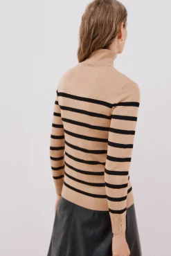 Cortefiel Camisolas-Suéter listrado de gola alta Tostado