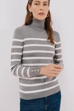 Cortefiel Camisolas-Suéter listrado de gola alta Cinzento