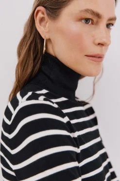 Cortefiel Camisolas-Suéter listrado de gola alta Preto