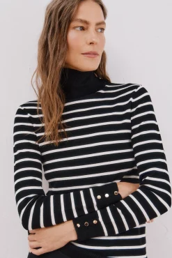 Cortefiel Camisolas-Suéter listrado de gola alta Preto