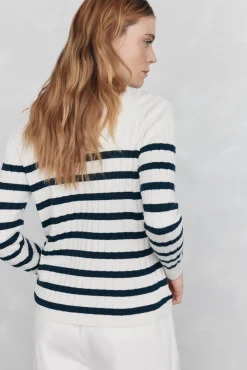 Pedro del Hierro Camisolas-Suéter riscas canelado com botões dourados Azul