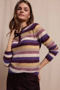 Slowlove Camisolas-Suéter riscas com botões Roxo