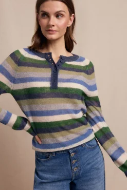 Slowlove Camisolas-Suéter riscas com botões Azul