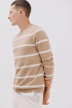 Cortefiel Camisolas-Suéter riscas de malha fina com gola redonda Tostado