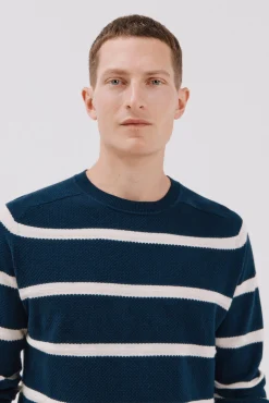 Cortefiel Camisolas-Suéter riscas de malha fina com gola redonda Azul