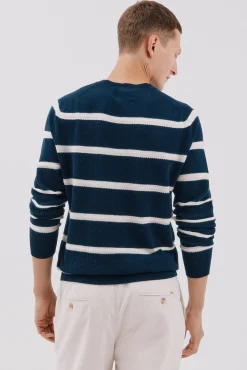 Cortefiel Camisolas-Suéter riscas de malha fina com gola redonda Azul