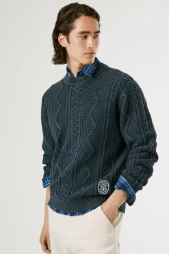 Pepe Jeans Camisolas-Suéter trançado com gola redonda azul