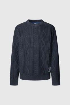 Pepe Jeans Camisolas-Suéter trançado com gola redonda azul