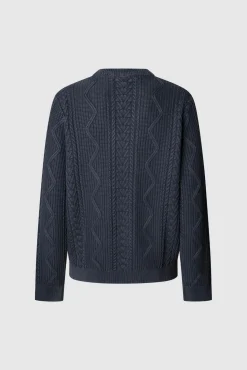 Pepe Jeans Camisolas-Suéter trançado com gola redonda azul