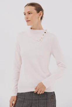 Cortefiel Camisolas-Sweater gola botões Ecru