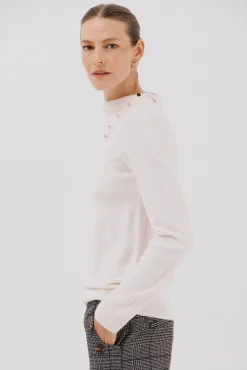 Cortefiel Camisolas-Sweater gola botões Ecru