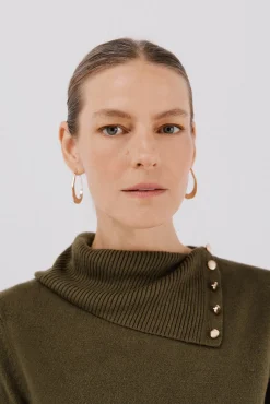 Cortefiel Camisolas-Sweater gola botões Verde