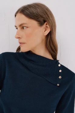 Cortefiel Camisolas-Sweater gola botões Azul