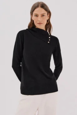Cortefiel Camisolas-Sweater gola botões Preto