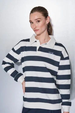 Dash and Stars Sweatshirts-Sweatshirt 100% algodão com estampado riscas azul