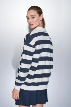 Dash and Stars Sweatshirts-Sweatshirt 100% algodão com estampado riscas azul