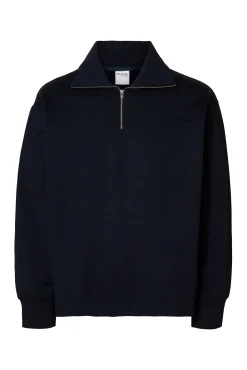 Selected Sweatshirts-Sweatshirt 100% algodão orgânico com meia fecho-éclair Azul