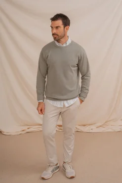 Celopman Sweatshirts-Sweatshirt básico com gola redonda verde