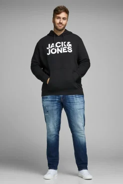 Jack & Jones PLUS Sweatshirts-Sweatshirt capuz print logo PLUS preto