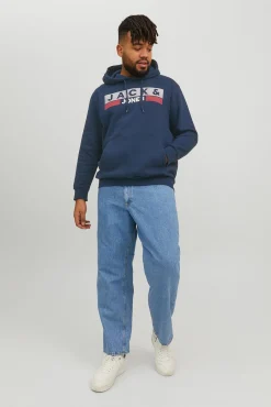 Jack & Jones PLUS Sweatshirts-Sweatshirt capuz print logo PLUS azul