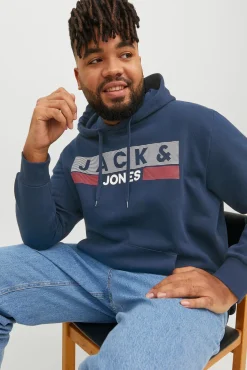 Jack & Jones PLUS Sweatshirts-Sweatshirt capuz print logo PLUS azul