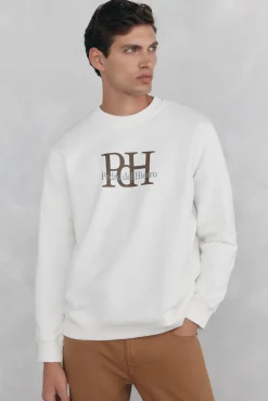 Pedro del Hierro Sweatshirts-Sweatshirt com gola caixa redonda e logo grande Branco