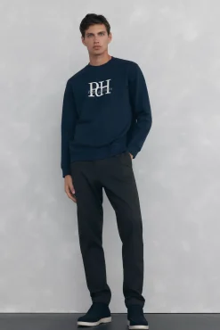 Pedro del Hierro Sweatshirts-Sweatshirt com gola caixa redonda e logo grande Azul