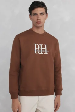 Pedro del Hierro Sweatshirts-Sweatshirt com gola caixa redonda e logo grande Marrom