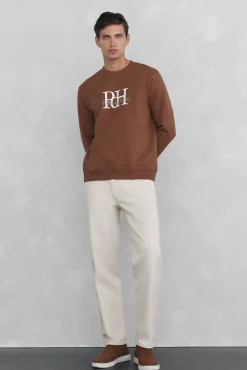Pedro del Hierro Sweatshirts-Sweatshirt com gola caixa redonda e logo grande Marrom
