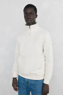 Pedro del Hierro Sweatshirts-Sweatshirt com gola de fecho-éclair em tecido técnico Branco