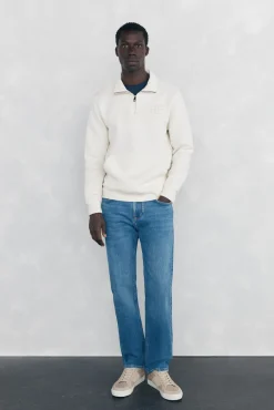 Pedro del Hierro Sweatshirts-Sweatshirt com gola de fecho-éclair em tecido técnico Branco