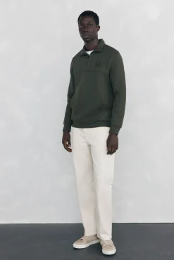 Pedro del Hierro Sweatshirts-Sweatshirt com gola de fecho-éclair em tecido técnico Verde