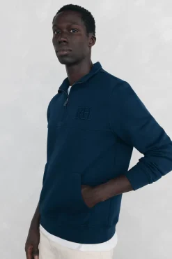 Pedro del Hierro Sweatshirts-Sweatshirt com gola de fecho-éclair em tecido técnico Azul
