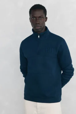 Pedro del Hierro Sweatshirts-Sweatshirt com gola de fecho-éclair em tecido técnico Azul