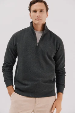 Cortefiel Sweatshirts-Sweatshirt com gola e fecho-éclair Cinzento