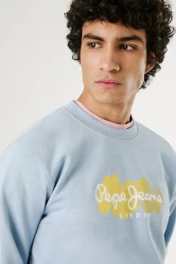 Pepe Jeans Sweatshirts-Sweatshirt com gola redonda , logo e estampado. azul
