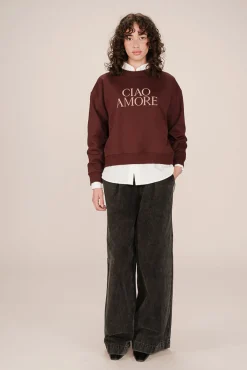 Grace & Mila Sweatshirts-Sweatshirt com mensagem em marrom Granada