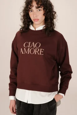 Grace & Mila Sweatshirts-Sweatshirt com mensagem em marrom Granada