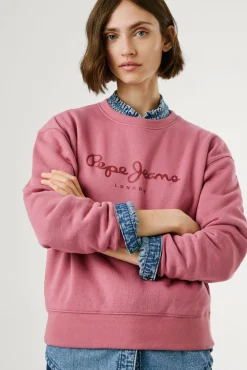 Pepe Jeans Sweatshirts-Sweatshirt Gola Redonda Com Logo rosa