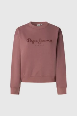 Pepe Jeans Sweatshirts-Sweatshirt Gola Redonda Com Logo rosa