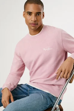 Pepe Jeans Sweatshirts-Sweatshirt lavado com logo pequeno na frente e logo grande atrás. rosa