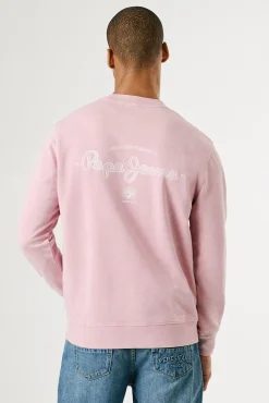 Pepe Jeans Sweatshirts-Sweatshirt lavado com logo pequeno na frente e logo grande atrás. rosa