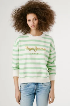 Pepe Jeans Sweatshirts-Sweatshirt riscas manga comprida com logo frontal verde