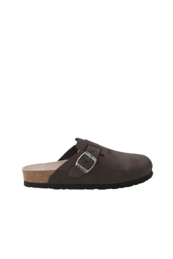 Genuins Tamancos-Tamanco de pele com fivela ajustável Castanho