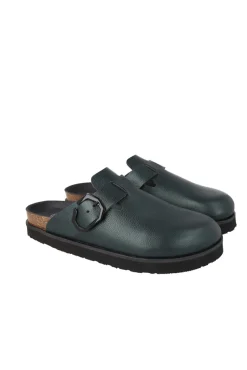 Genuins Tamancos-Tamanco de pele com fivela ajustável Verde