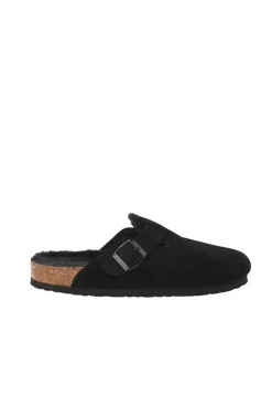 Genuins Tamancos-Tamanco de pele com fivela ajustável Preto