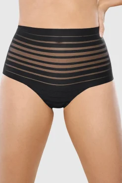 Leonisa Roupa Interior-Tanga de cintura alta com compressão abdominal suave preto