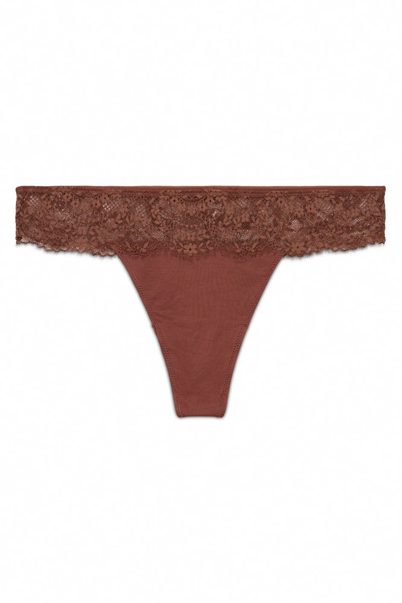 Women'secret Roupa Interior-Tanga de renda marrom na cintura cru