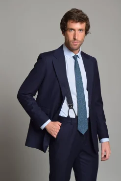 Cloking Fatos-Terno liso da coleção britânica 100% lã Azul