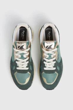 Pepe Jeans Sneakers|Calçado De Couro-Tênis com detalhes em Camurça verde